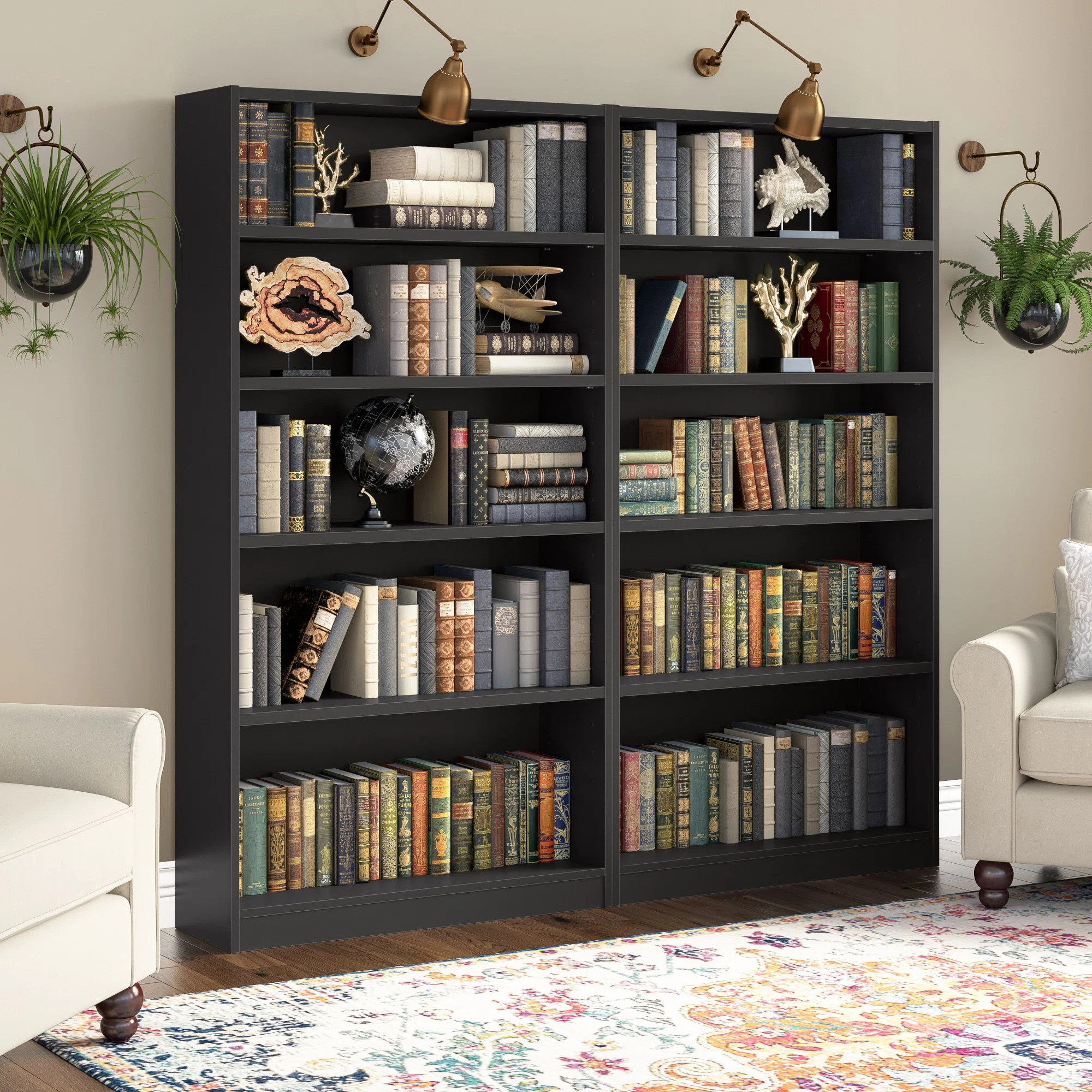 Red Barrel Studio® Doyno Tall 5 Shelf Bookcase - Set of 2, Storage and Display Bookshelves for H... | Wayfair North America