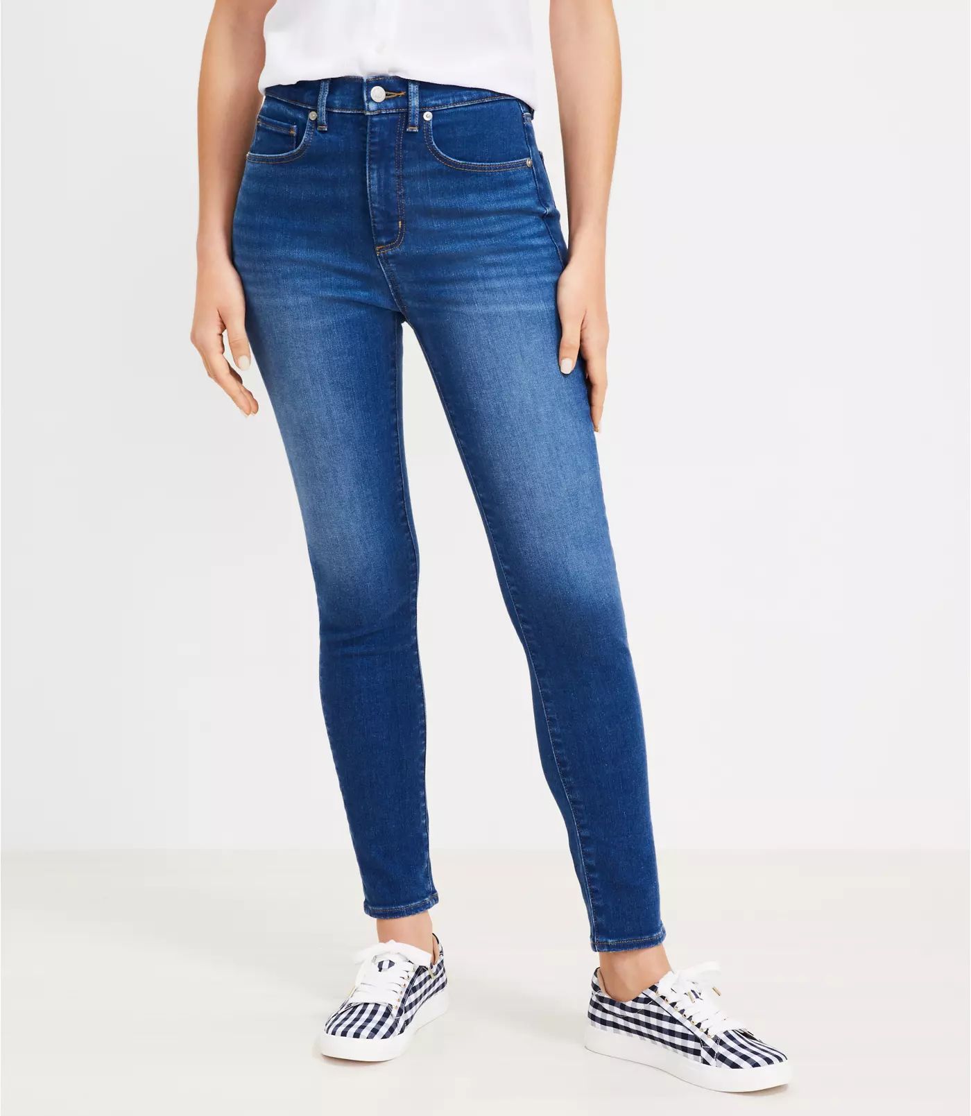 High Rise Skinny Jeans in Bright Mid Indigo Wash | LOFT