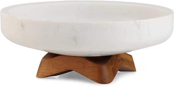 nambe Chevron Fruit Bowl – White Marble and Acacia Wood Decorative Footed Bowl - Kitchen Counte... | Amazon (US)