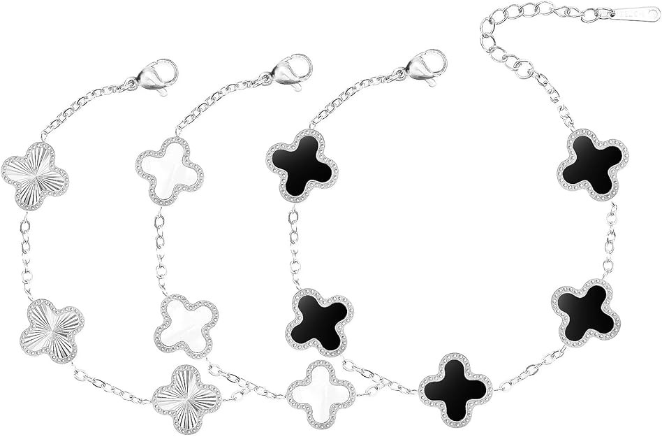 18K Gold Clover Bracelets for Women Simple White Gold Lucky Four Leaf Clover Bracelets Link Set C... | Amazon (US)