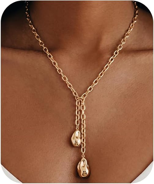 14K Gold Plated Chunky Pendant Necklace Women's Statement Jewelry | Amazon (US)