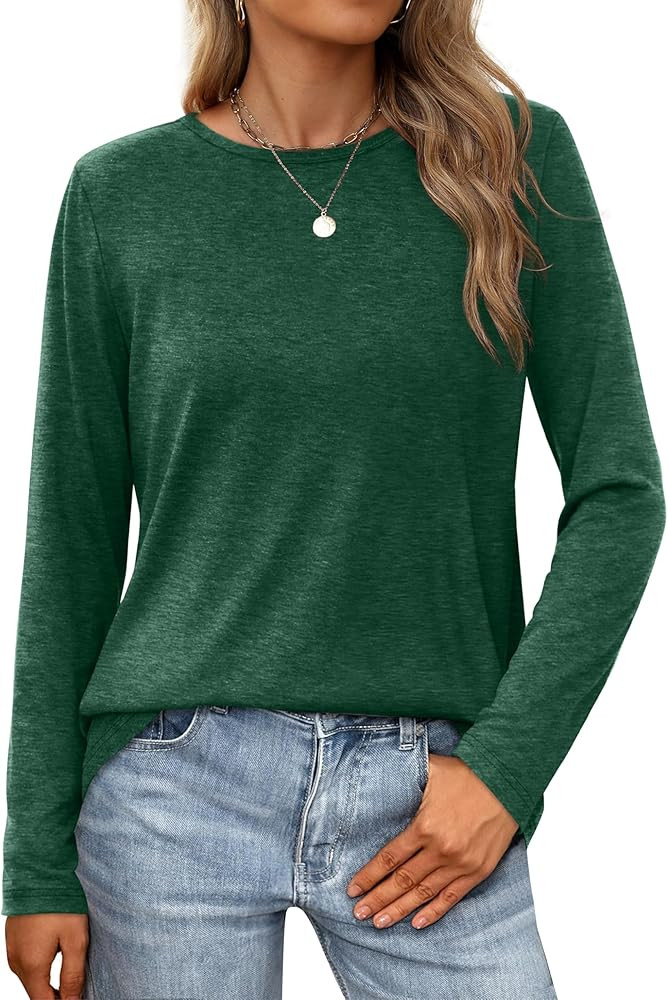 XIEERDUO Long Sleeve Shirts for Women Casual Crew Neck Basic Fall Tops Loose Fit Comfy | Amazon (US)