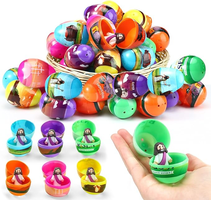 48 Pcs Pre Filled Easter Egg Religious Easter Supplies He Is Risen Easter Egg with Jesus for East... | Amazon (US)