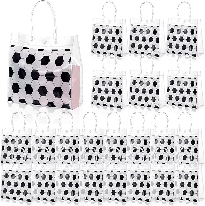 Sweetude 24 Pieces Soccer Gift Goodie Bags with Handles 8x8x3.15 Inch PVC White Soccer Theme Part... | Amazon (US)