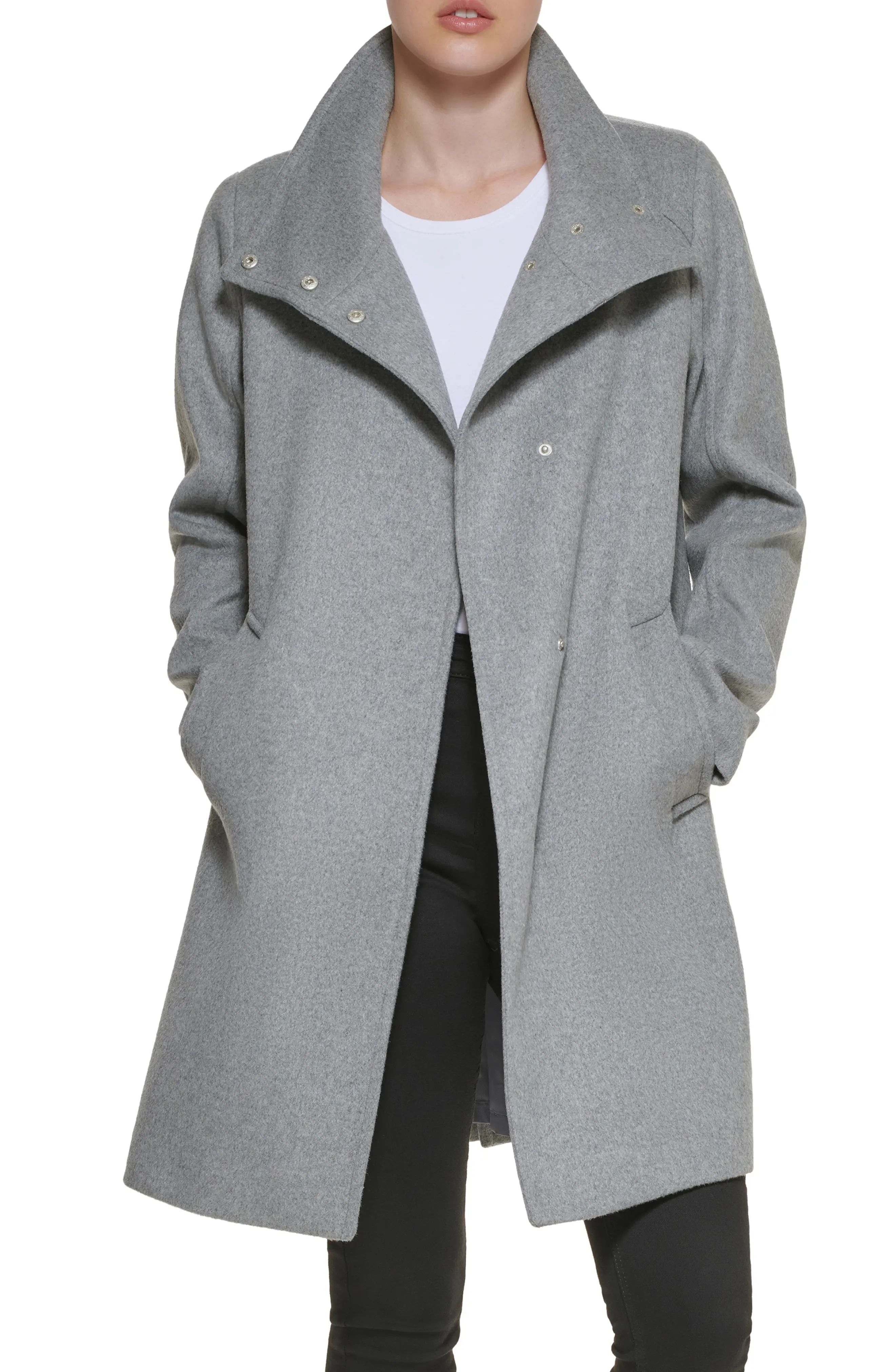 Cole Haan Signature Stand Collar Coat, Size 10 in Light Grey at Nordstrom | Nordstrom