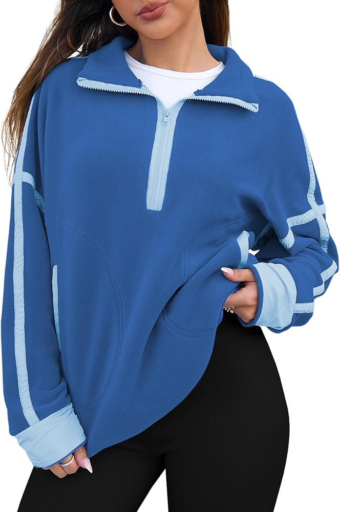 CCTOO Womens Half Zip Sweatshirt: Oversized Pullover Fuzzy Fleece Long Sleeve Sweaters Lapel Oute... | Amazon (US)