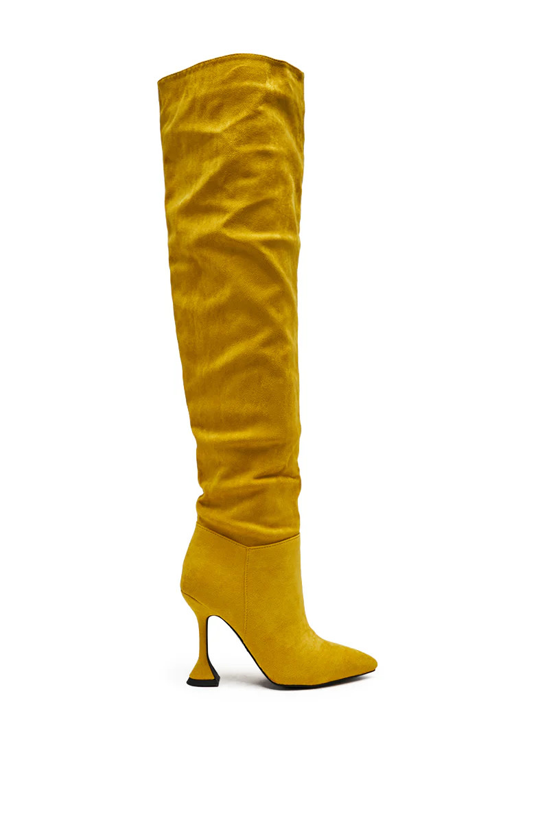AZALEA WANG STEPHAN YELLOW FAUX SUEDE CHUNKY BOOT | AKIRA