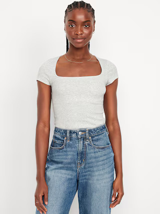 Ribbed Square-Neck T-Shirt | Old Navy (US)