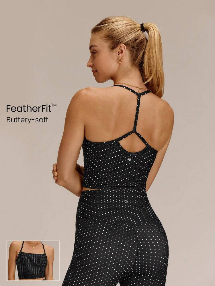 GLOWMODE FeatherFit™ T-Neck Racerback Tank Top Light Support Low Impact Yoga Pilates Studio Spring Summer | SHEIN