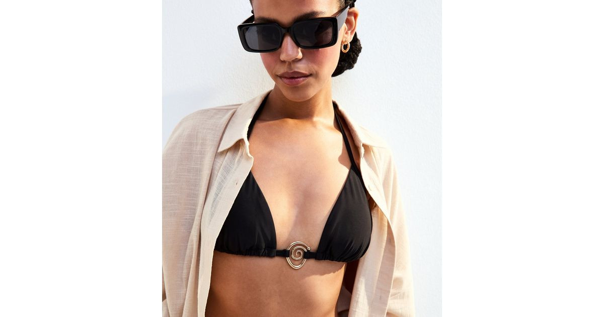 Black Swirl Applique Halterneck Bikini Top | New Look | New Look (UK)