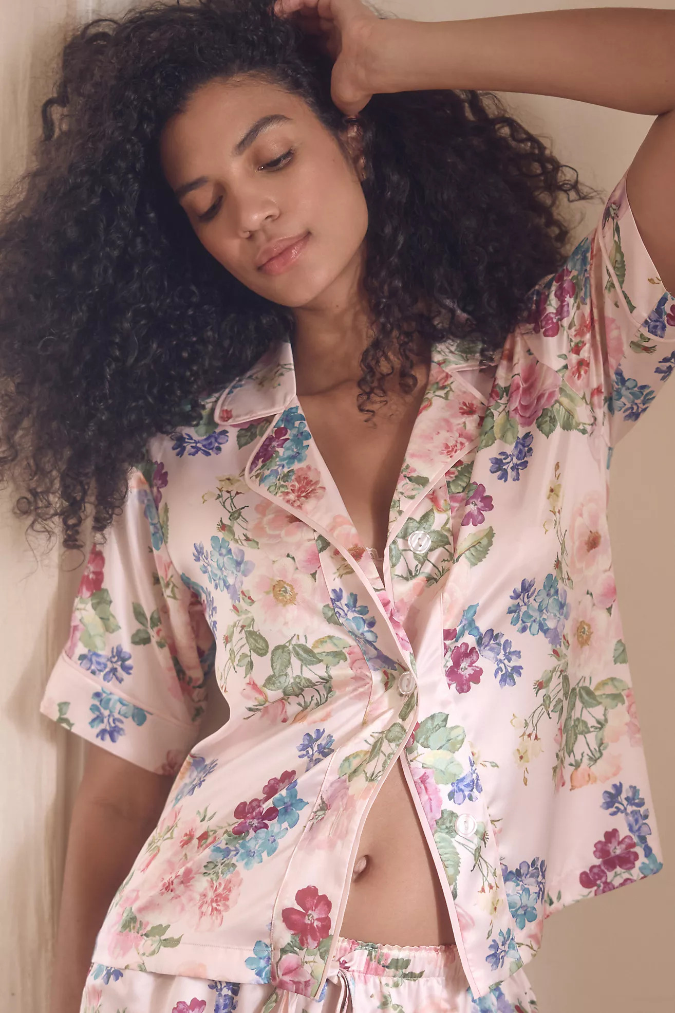 Flora Nikrooz Short-Sleeve Selena Satin Pajama Set | Anthropologie (US)