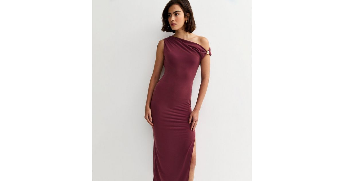 Burgundy Jersey Off The Shoulder Midi Dress | New Look | New Look (UK)