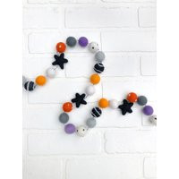 Haunted House Felt Pom Bunting | Halloween Ball Garland Tiered Tray, Mantle, Letterboard, Kids Books | Etsy (US)