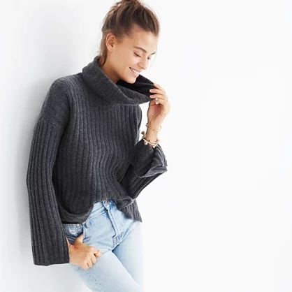 Cashmere Slit-Sleeve Turtleneck Sweater | Madewell