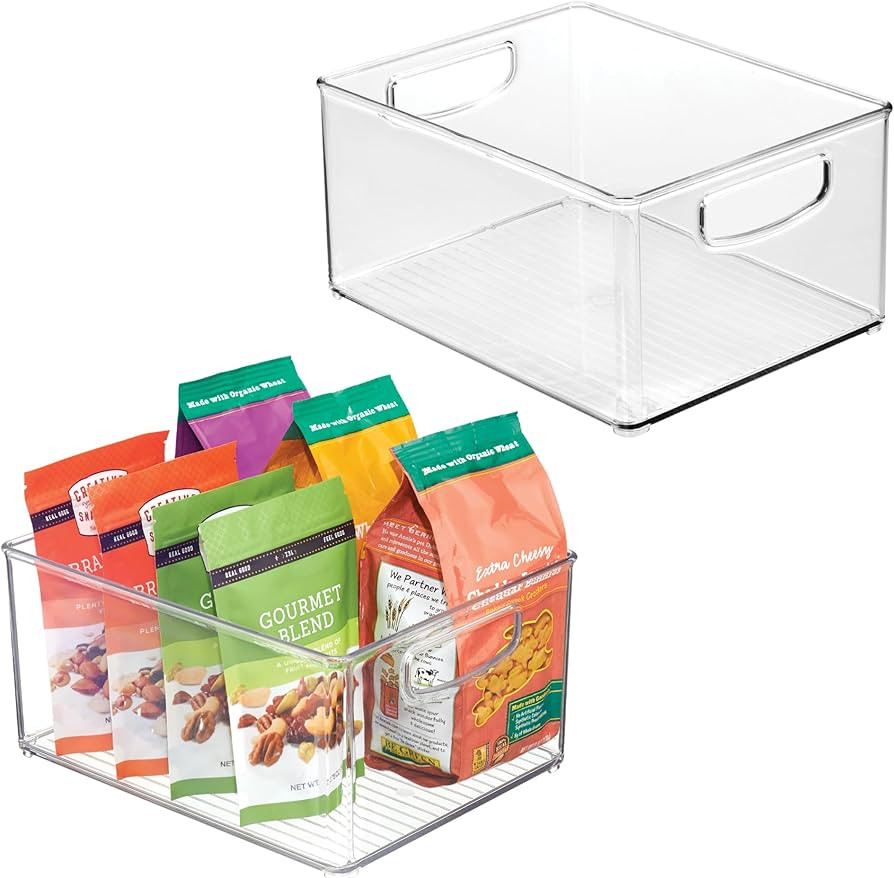 iDesign Plastic Stackable Pantry Bin - Organizer Bin with Handles for Cabinets or Fridge - Set of... | Amazon (US)
