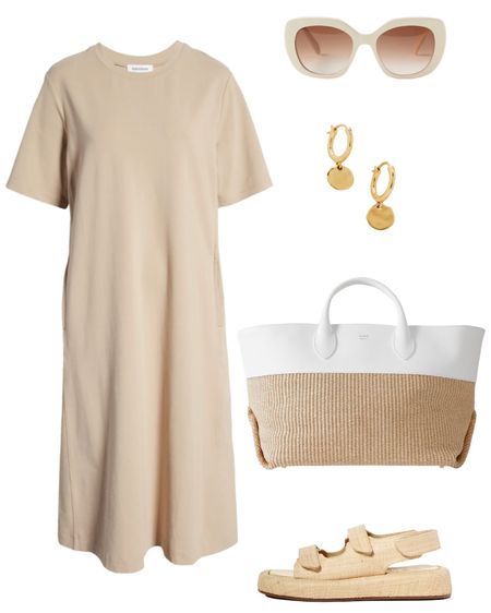 An easy, natural t-shirt outfit for spring 🤍 This shirt dress is one of my favorites from Nordstrom and runs true to size! #tshirtdress #shirtdress #casualspringoutfit 