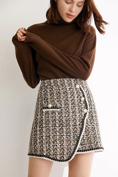 Michal Moccasin Plaid Asymmetrical Skirt | J.ING