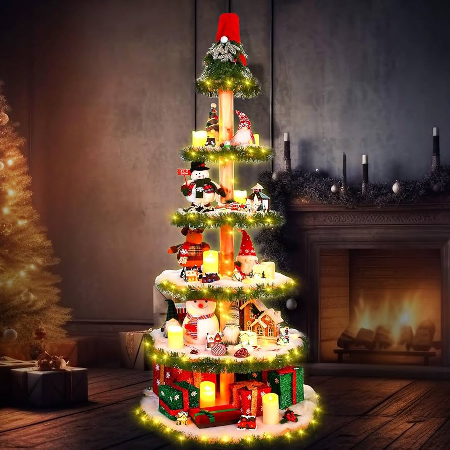 Christmas Village Display Tree Xmas Village Display Stand with Snow Blanket Garland and String Li... | Amazon (US)