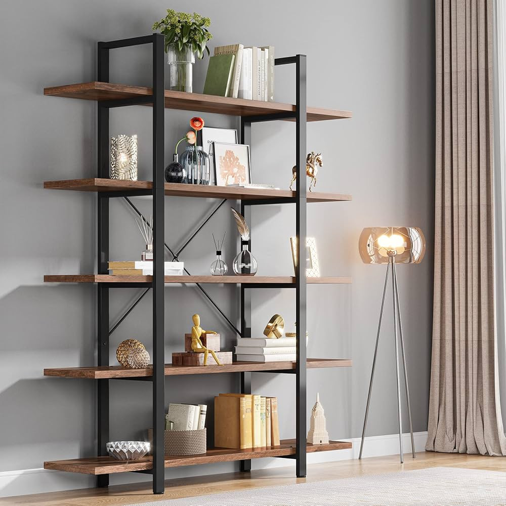 Tribesigns 5-Tier Bookshelf, Vintage Industrial Style Bookcase 72 H x 12 W x 47L Inches | Amazon (US)