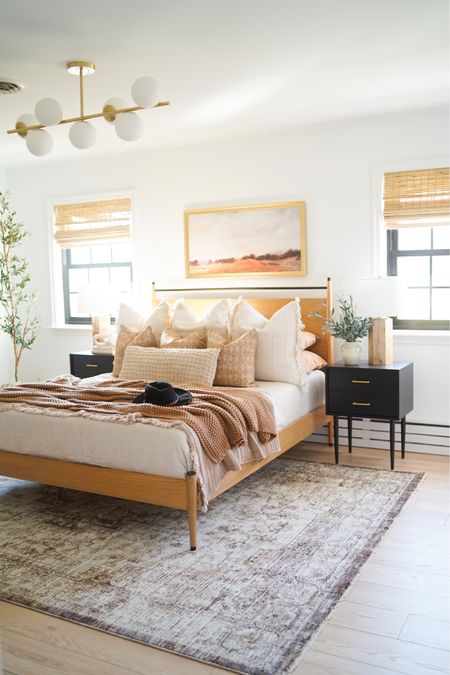 Modern bedroom
Pillow
Bedframe
Blankets
Wall decor 
Bamboo blinds 

#ltkhome #ltkunder50 #ltkunder100 