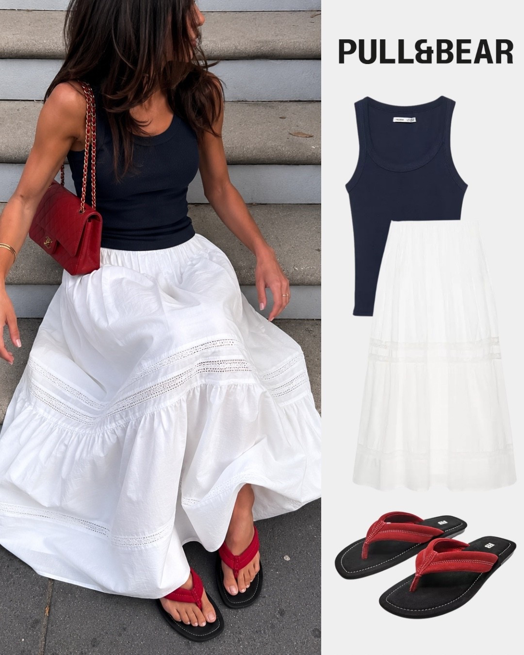 FULL OUTFIT PULL & BEAR🙋🏽‍♀️
Link 1: red sandals
Link 2: skirt
Link 3: navy tank top
Images aren’t working
AD
#pullandbearcommunity
Tags: white floaty maxi skirt lace detail thong flat flip flops cool girl style city break summer holiday vacation inspo outfit ideas ootd trends

#LTKsummer #LTKstyletip #LTKshoes