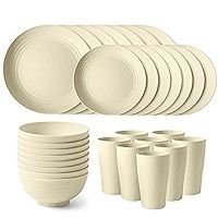 Teivio 32-Piece Kitchen Wheat Straw Dinnerware Set, Dinner Plates, Dessert Plate, Cereal Bowls, Cups | Amazon (US)