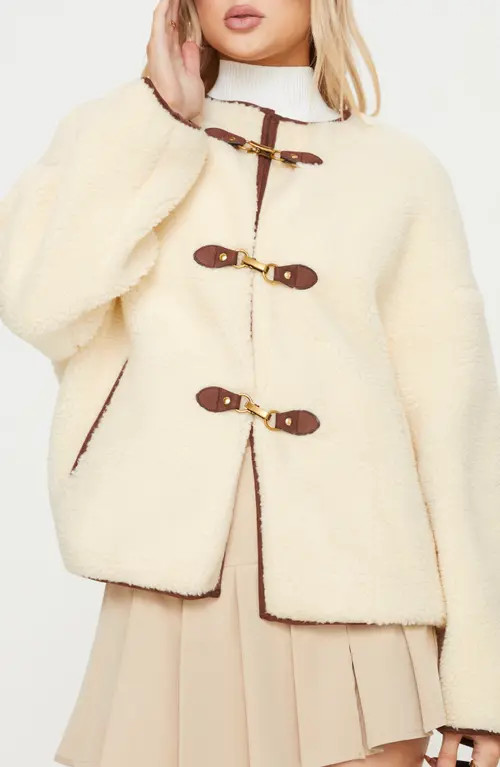 Princess Polly Adylic Teddy Faux Shearling Coat in Cream at Nordstrom, Size 12 | Nordstrom