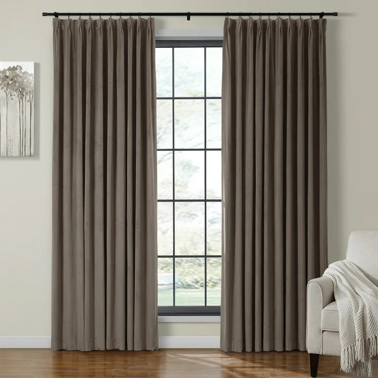 TWOPAGES Room Darkening Velvet Pinch Pleated Curtain Soft Drape for Bedroom, 1 Panel, 52"x84", Br... | Walmart (US)