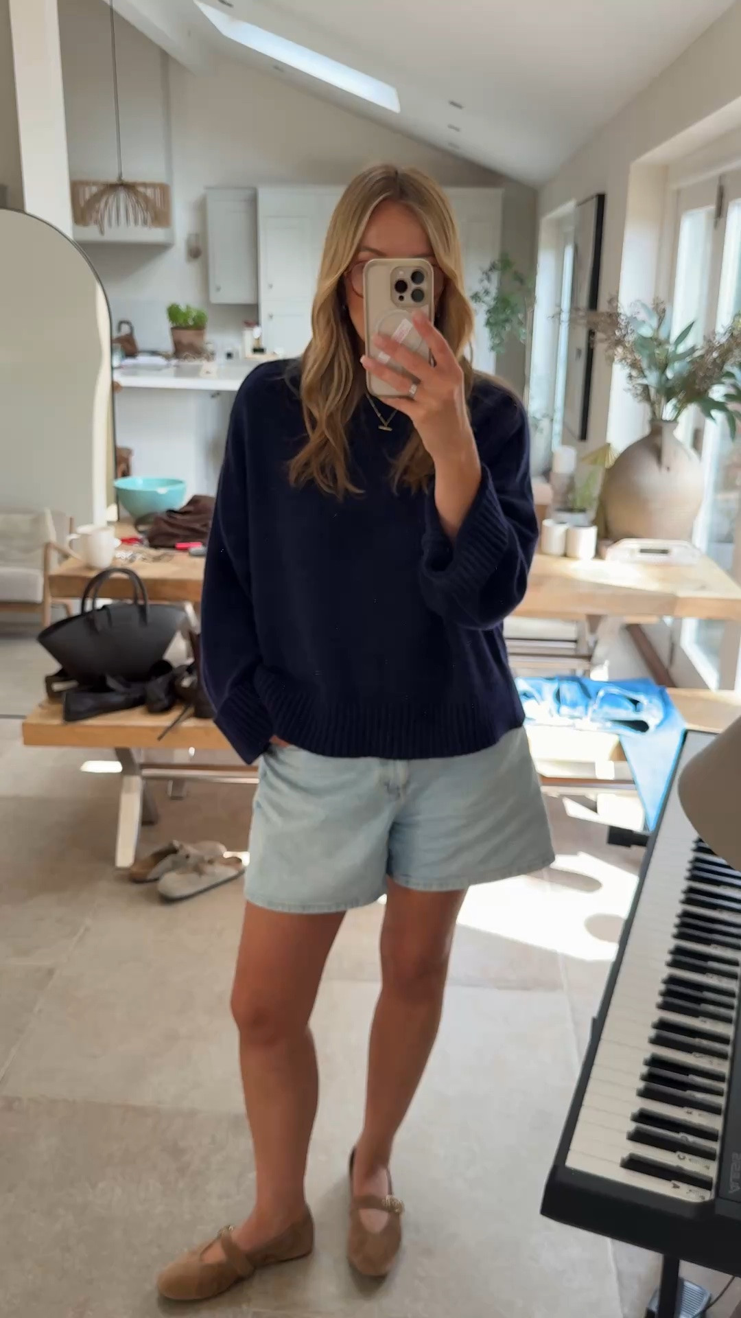 In the middle of filming - hence the mess! 
But I’m loving this transitional outfit 
Shorts , knit & Mary Jane’s (these are are comfy 👌🏻 but size up as they come up small) 
Knit - U.K. 16 - for a loose fit 
Shorts - true to size

#LTKuk #LTKautumn #LTKjeans