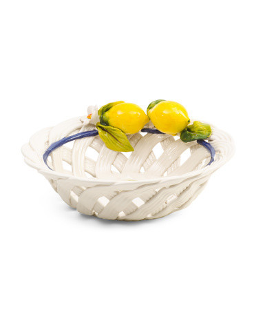11in Ceramic Lemon Fettuccia Round Basket Serving Bowl | Marshalls