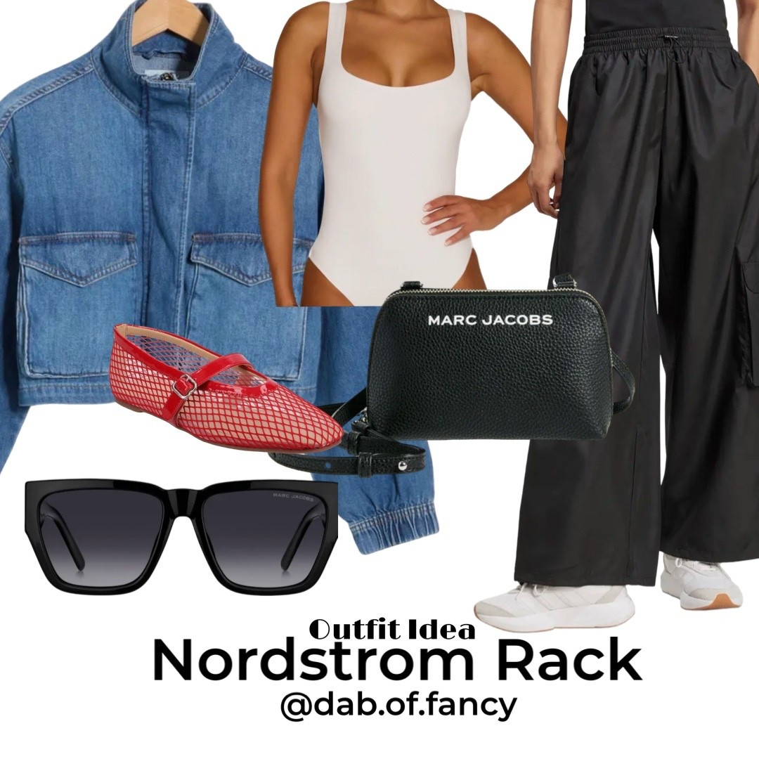Cute sporty look with a pop of red! Utility pants, funnel bomber cropped denim jacket. Red knit flats. Marc Jacobs sunglasses and crossbody 

#LTKActive #LTKootd #LTKSaleAlert