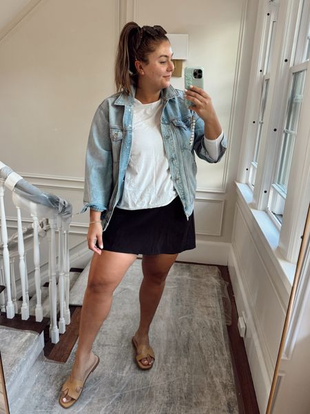 Wearing XL in jacket, 16 in top, & 1X in skort (use CARALYN10). Casual athletic outfit for summer, pair with sandals or sneakers. 

#LTKStyleTip #LTKMidsize #LTKSeasonal