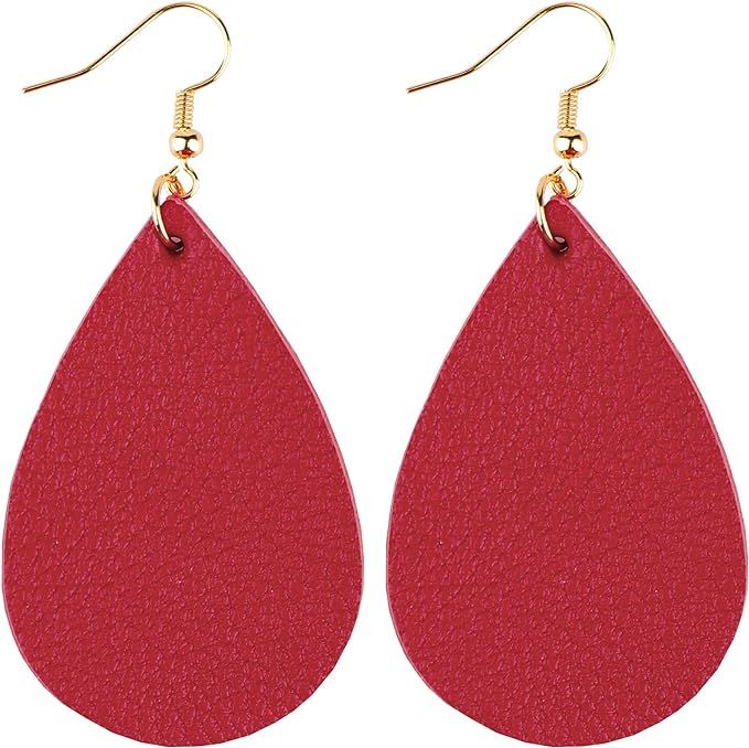 Genuine Leather Earrings Dangle Drop for Women Teen Girls, Teardrop Earrings Lightweight, Gifts f... | Amazon (US)