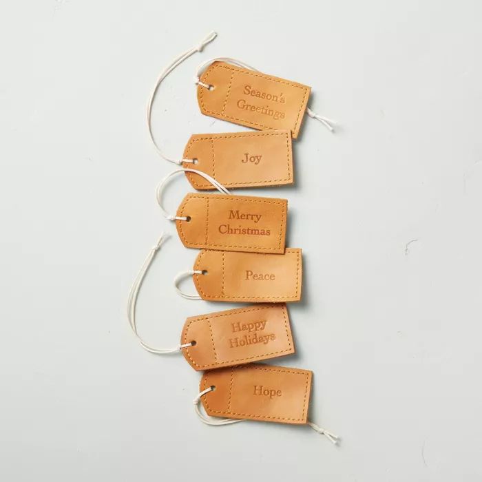 6pk Stitched Leather Gift Topper Tags Tan - Hearth &#38; Hand&#8482; with Magnolia | Target