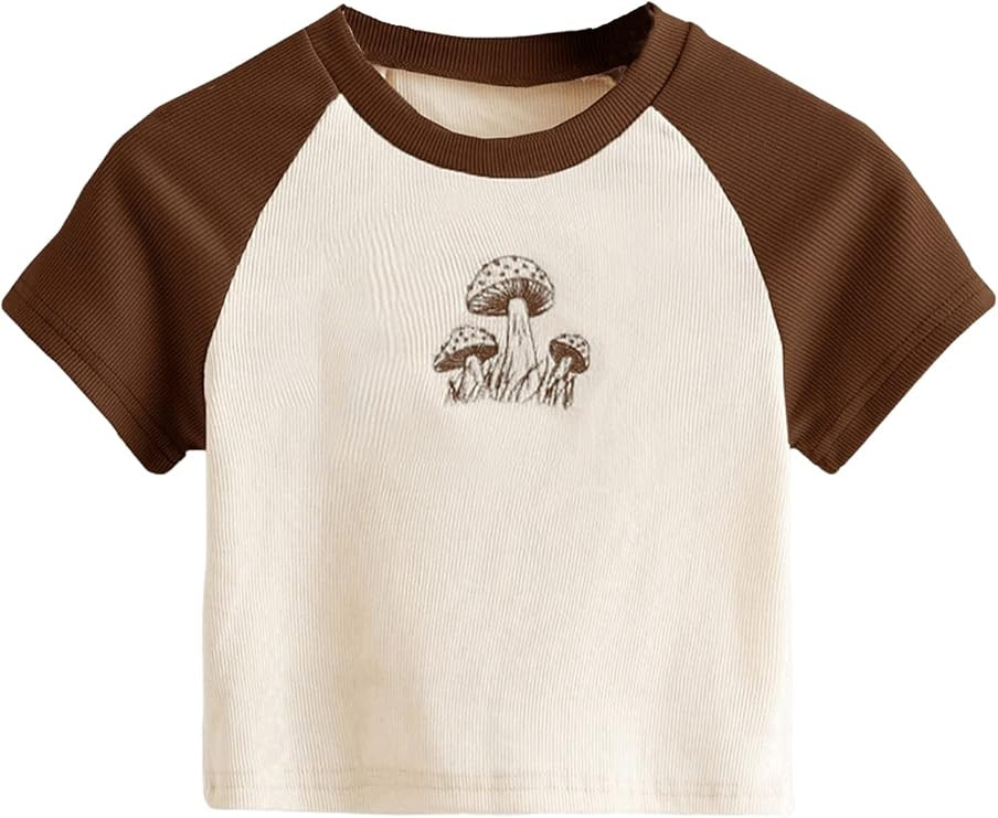 SweatyRocks Women's Graphic Print Round Neck T Shirt Short Sleeve Crop Tee Tops | Amazon (US)