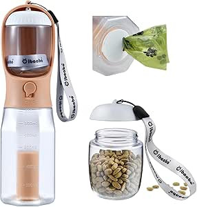 Dog Water Bottle with Food Container & Poop Bag Holder, Travel Water Bowl, Portable Pet Dispenser... | Amazon (US)
