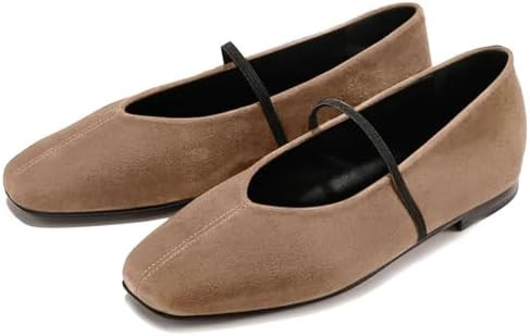 Ballet Flats for Women Square Toe Mary Jane Flat Comfort Slip On Work Ballerina Shoes with Elasti... | Amazon (US)