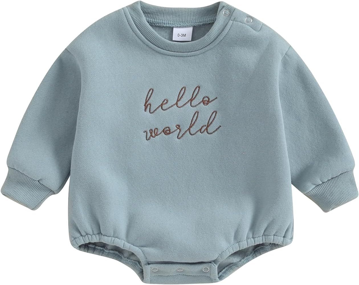 VISGOGO Baby Boy Girls Oversized Sweatshirt Romper Long Sleeve Little Dude Sweater Onesie Top Emb... | Amazon (US)