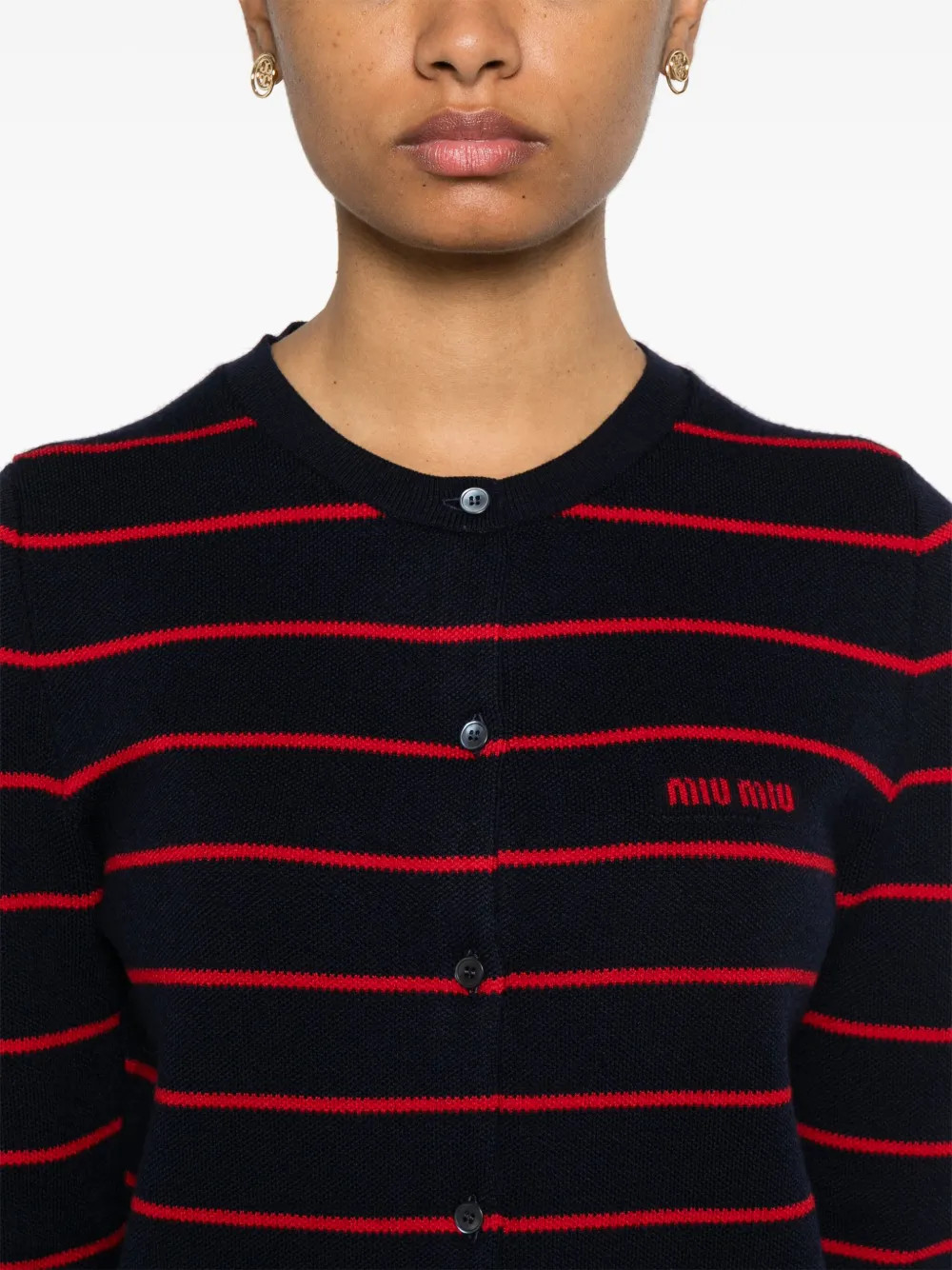 Miu Miu Striped Knitted Cardigan | Black | FARFETCH | Farfetch Global