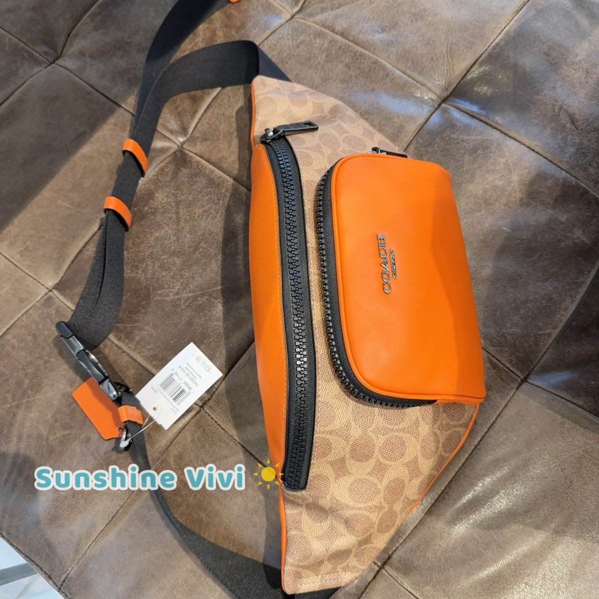 NWT COACH CAJ77 Racer Belt Bag Colorblock Signature Canvas Leather Spice Orange | eBay US