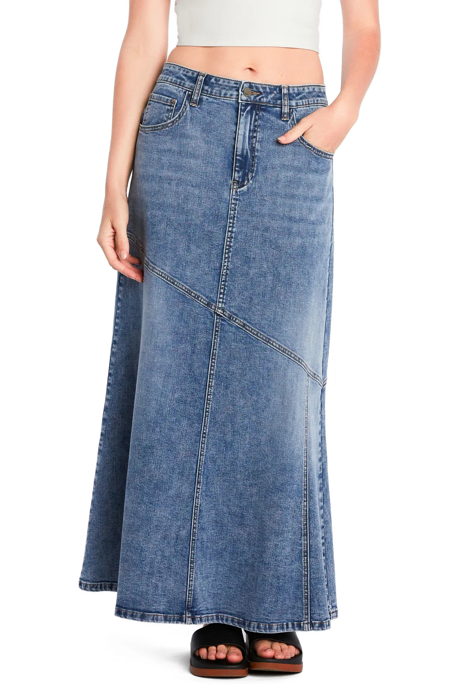 Wash Lab Denim Seamed Denim Maxi Skirt (Women) | Nordstrom | Nordstrom