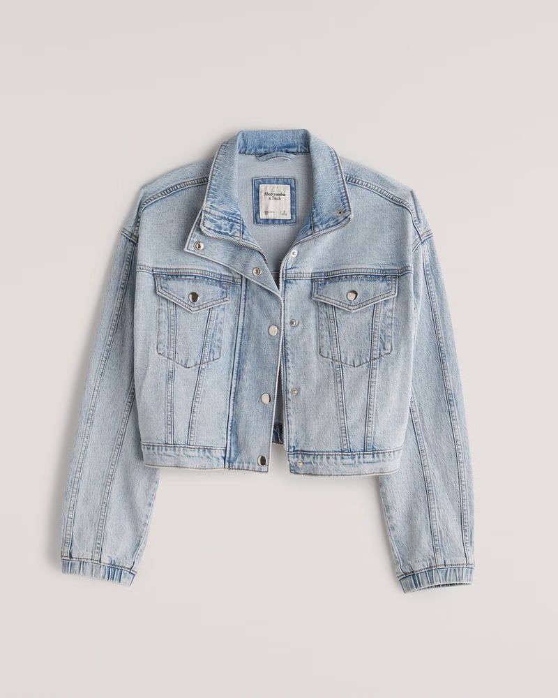 Women's Drapey Mockneck Denim Jacket | Women's The A&F Getaway Shop | Abercrombie.com | Abercrombie & Fitch (US)