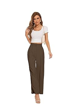 FUNYYZO Wide Leg Pants Women's High Elastic Waisted in The Back Business Work Trousers Long Strai... | Amazon (US)