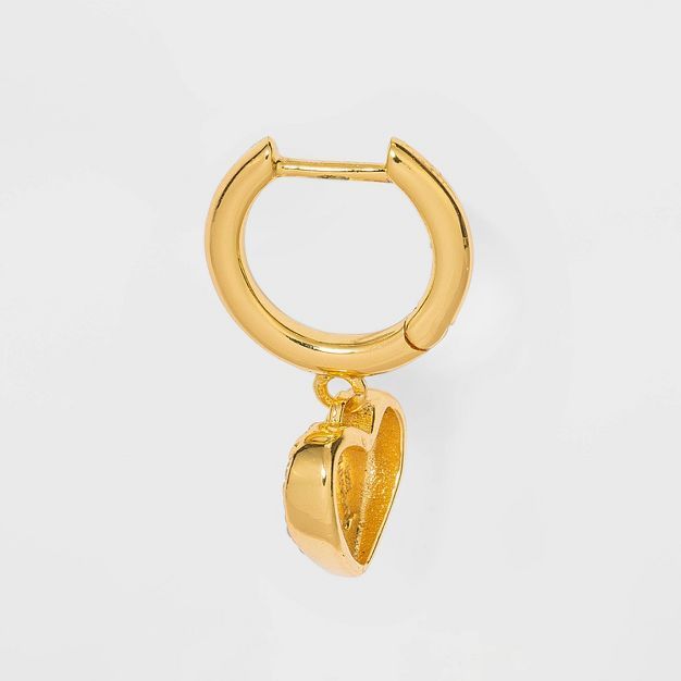 SUGARFIX by BaubleBar Crystal Heart Delicate Huggie Hoop 14K Earrings - Gold | Target