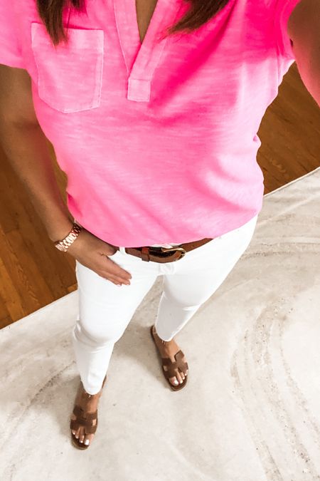 Bright pink makes me happy. 

Spring outfit, sandals, white jeans 

#LTKshoecrush #LTKfindsunder100 #LTKworkwear
