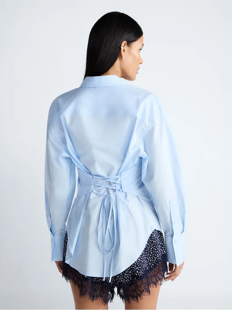 Devil Wears Prada Scoop Collection Women's and Women's Plus Lace Up Cotton Shirt, Sizes XS-4X | Walmart (US)