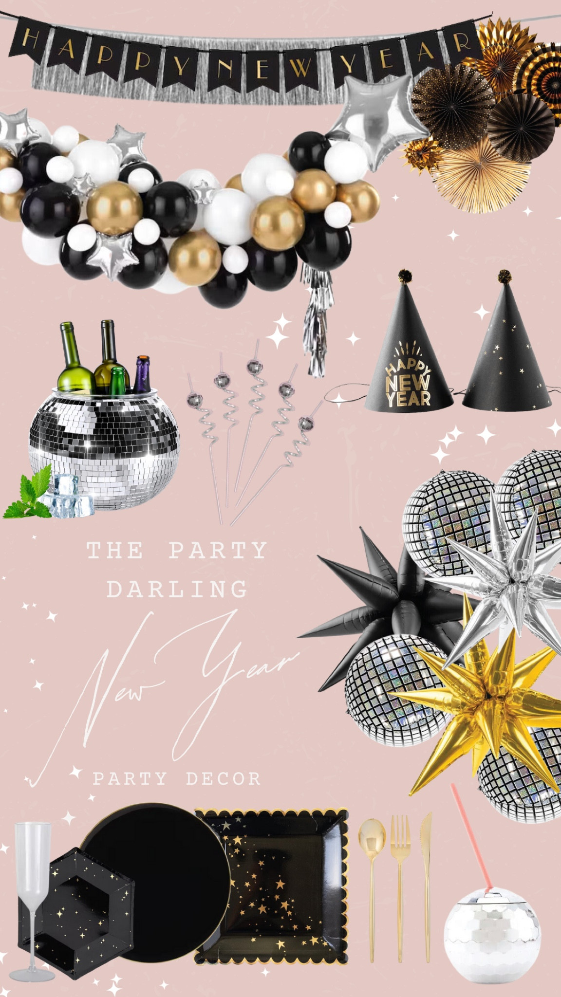NYE party decor #nye #newyears #neeyearseve #party #partydecor #nyeparty #newyearseveparty #holiday #holidayparty #plates #cups #champagneflute #disco #discoball #tumbler #balloons #balloongarland #garland #banner #tinsel #hats #icebucket #tableware #partydecorations #holidaypartydecor 

#LTKSeasonal #LTKHoliday #LTKparties
