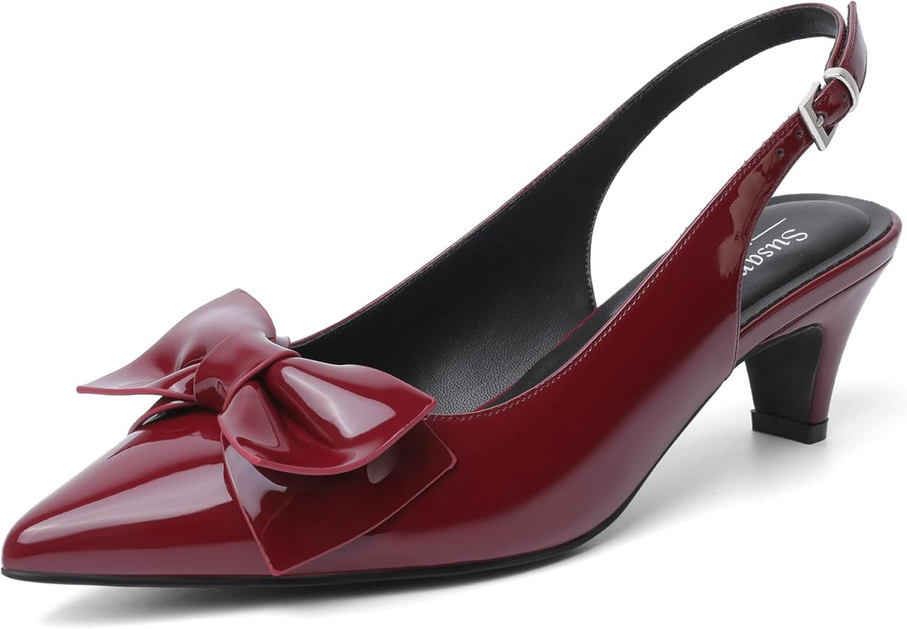 Kitten Heels for Women Closed Toe Heels Pointed Pumps Sexy Slingback Low Heeled Elastic Strap Com... | Amazon (US)