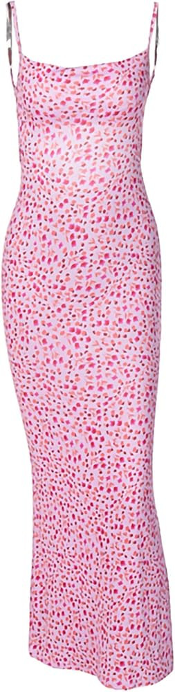 Women Y2k Floral Print Spaghetti Strap Backless Dress Long Bodycon Split Cami Dress Sleeveless Ho... | Amazon (US)