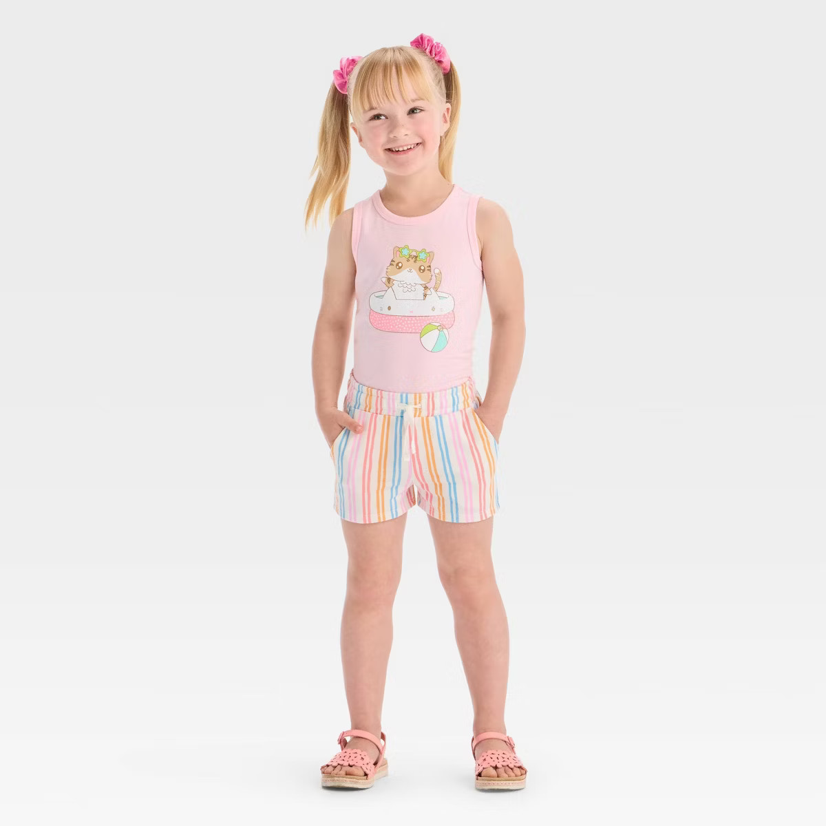 Toddler Girls' Painted Striped Shorts - Cat & Jack™ 4T: Cotton Blend, Midweight French Terry, E... | Target